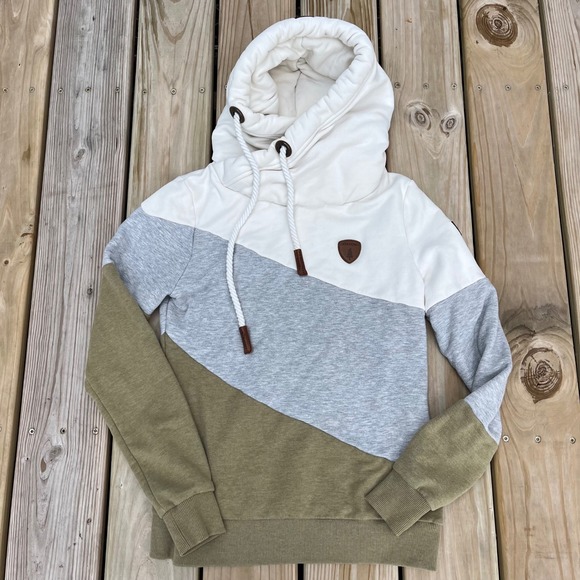 Wanakome Tops - Wanakome Hooded Sweatshirt Selene Hoodie Ivory Gray Olive Green Small